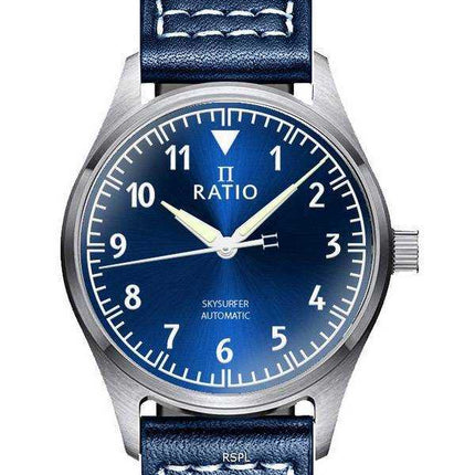 Orologio da uomo automatico Ratio Skysurfer Pilot in pelle con quadrante blu Sunray RTS302 200M