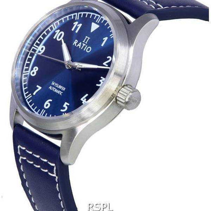 Orologio da uomo automatico Ratio Skysurfer Pilot in pelle con quadrante blu Sunray RTS302 200M