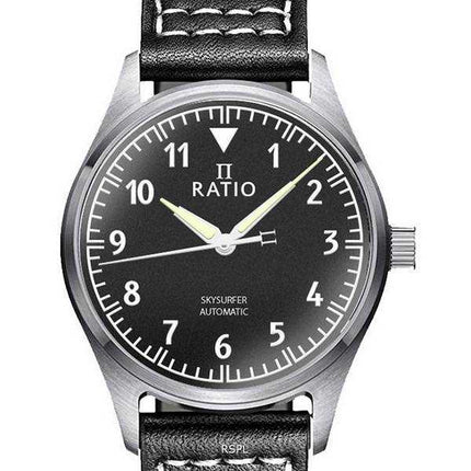 Orologio da uomo automatico Ratio Skysurfer Pilot con quadrante nero strutturato in pelle RTS303 200M