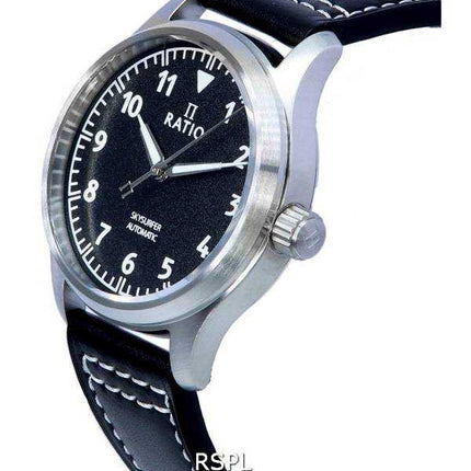 Orologio da uomo automatico Ratio Skysurfer Pilot con quadrante nero strutturato in pelle RTS303 200M