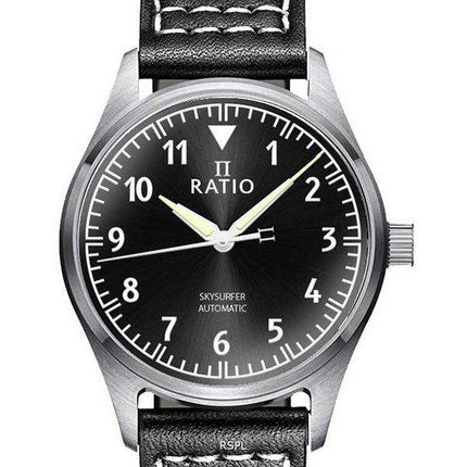 Orologio da uomo automatico Ratio Skysurfer Pilot in pelle con quadrante nero Sunray RTS305 200M