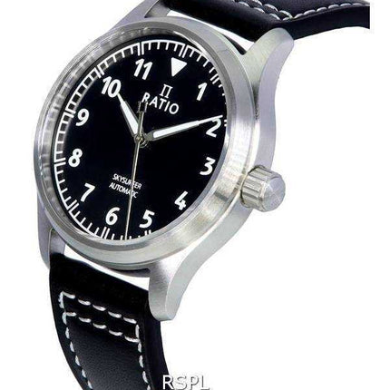 Orologio da uomo automatico Ratio Skysurfer Pilot in pelle con quadrante nero Sunray RTS305 200M