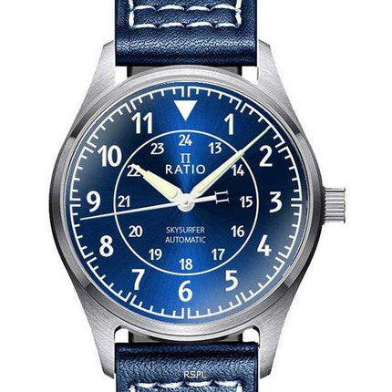 Orologio da uomo automatico Ratio Skysurfer Pilot Blue Sunray Dial in pelle RTS309 200M