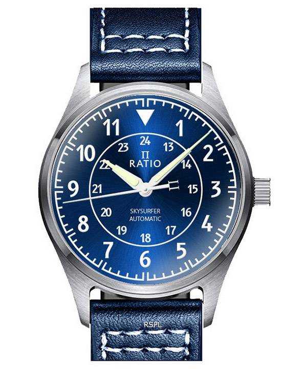 Orologio da uomo automatico Ratio Skysurfer Pilot Blue Sunray Dial in pelle RTS309 200M