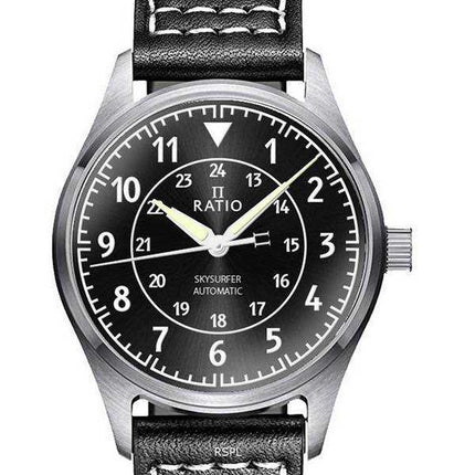 Orologio da uomo automatico Ratio Skysurfer Pilot in pelle con quadrante nero Sunray RTS314 200M