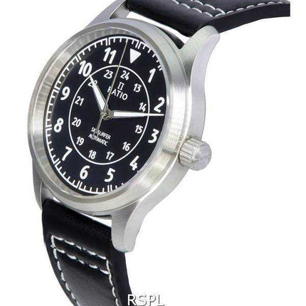 Orologio da uomo automatico Ratio Skysurfer Pilot in pelle con quadrante nero Sunray RTS314 200M