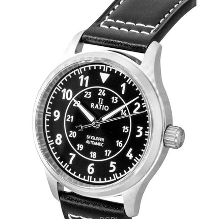 Orologio da uomo automatico Ratio Skysurfer Pilot in pelle con quadrante nero Sunray RTS314 200M