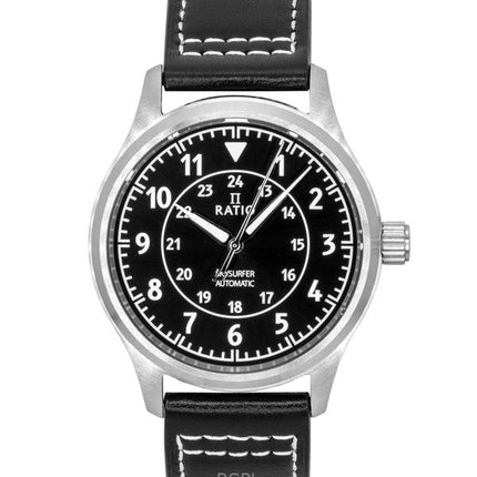 Orologio da uomo automatico Ratio Skysurfer Pilot in pelle con quadrante nero Sunray RTS314 200M