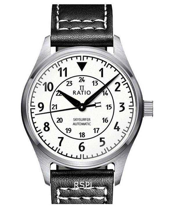 Orologio da uomo automatico Ratio Skysurfer Pilot con quadrante luminoso in pelle RTS316 200M