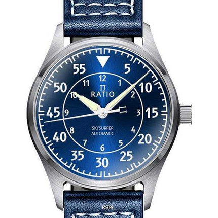 Orologio da uomo automatico Ratio Skysurfer Pilot in pelle con quadrante blu Sunray RTS318 200M