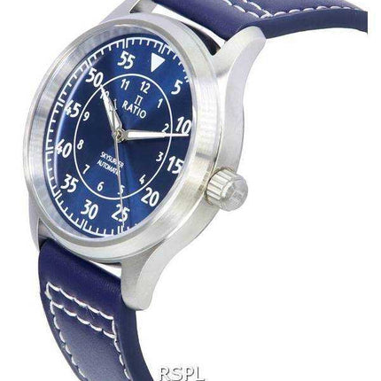 Orologio da uomo automatico Ratio Skysurfer Pilot in pelle con quadrante blu Sunray RTS318 200M
