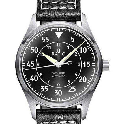 Orologio da uomo automatico Ratio Skysurfer Pilot in pelle con quadrante nero Sunray RTS321 200M