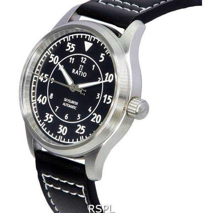 Orologio da uomo automatico Ratio Skysurfer Pilot in pelle con quadrante nero Sunray RTS321 200M