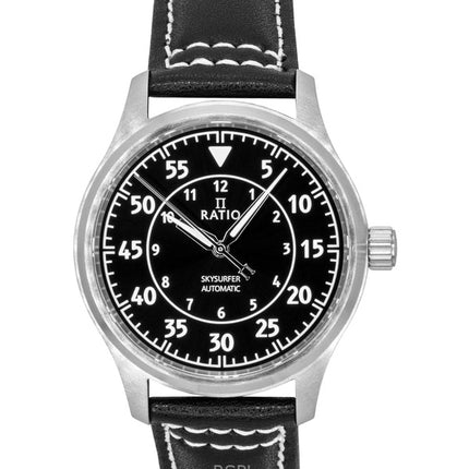Orologio da uomo automatico Ratio Skysurfer Pilot in pelle con quadrante nero Sunray RTS321 200M