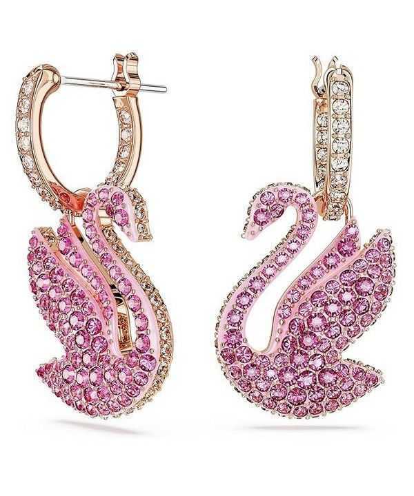 Orecchini pendenti Swarovski Swan rosa con cristalli e placcati in oro rosa 5647544 per donna