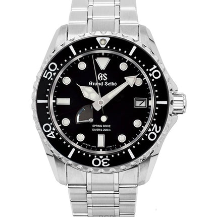 Orologio da uomo Grand Seiko Sport Spring Drive in acciaio inossidabile con quadrante nero, automatico, subacqueo, SBGA461G, 200 m