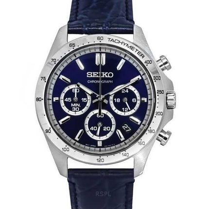 Orologio da uomo Seiko Spirit Chronograph cinturino in pelle quadrante blu al quarzo SBTR019 100M