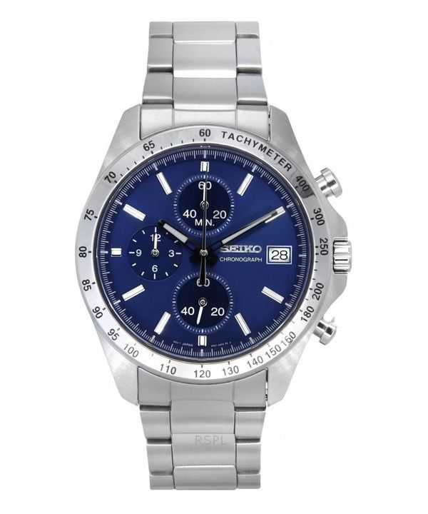 Orologio da uomo Seiko Spirit Chronograph in acciaio inossidabile con quadrante blu al quarzo SBTR023 100M