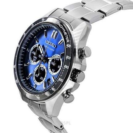Orologio da uomo Seiko Spirit Chronograph in acciaio inossidabile con quadrante blu grigio Sunburst al quarzo SBTR027 100M
