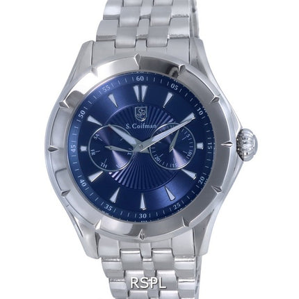 Orologio da uomo S. Coifman in acciaio inossidabile con quadrante blu al quarzo SC0443