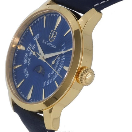 Orologio da uomo S. Coifman in pelle con quadrante blu al quarzo SC0478