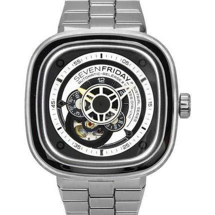 Orologio da uomo Sevenfriday P-Series NFC con quadrante a cuore aperto bianco e nero automatico P1B/01M SF-P1B-01M