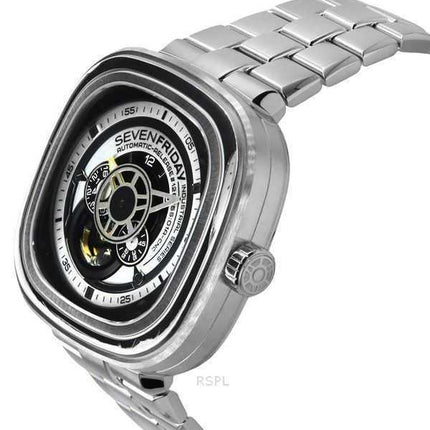 Orologio da uomo Sevenfriday P-Series NFC con quadrante a cuore aperto bianco e nero automatico P1B/01M SF-P1B-01M