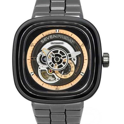 Orologio da uomo Sevenfriday P-Series in acciaio inossidabile con quadrante nero automatico P2C/01M SF-P2C-01M