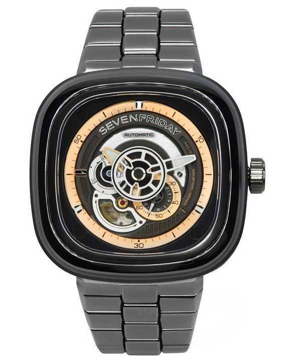 Orologio da uomo Sevenfriday P-Series in acciaio inossidabile con quadrante nero automatico P2C/01M SF-P2C-01M