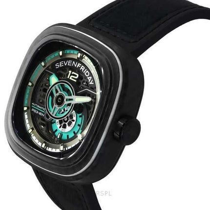 Orologio da uomo Sevenfriday P-Series Jade Carbon Grey e Blue Skeleton Dial automatico PS3/01 SF-PS3-01 100M