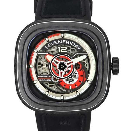 Orologio da uomo Sevenfriday P-Series Ruby Carbon Grey e Red Skeleton Dial automatico PS3/02 SF-PS3-02 100M