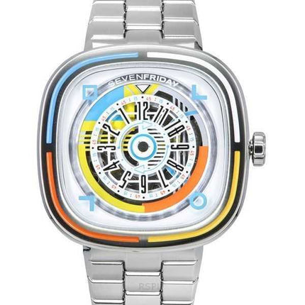 Orologio da uomo automatico Sevenfriday T Series Bauhaus NFC in acciaio inossidabile con quadrante multicolore T1/08 SF-T1-08