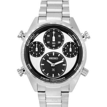 Orologio da uomo Seiko Prospex Speedtimer Panda Chronograph in acciaio inossidabile con quadrante bianco Solar SFJ001P1 100M
