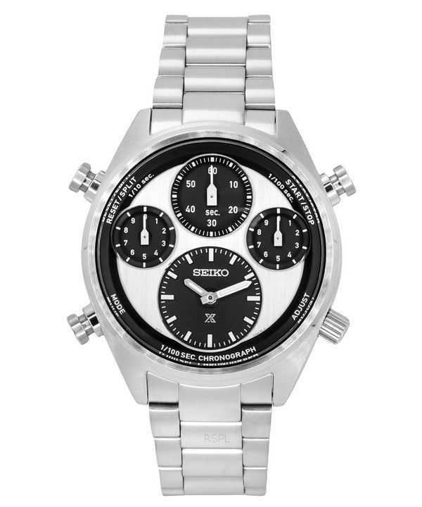 Orologio da uomo Seiko Prospex Speedtimer Panda Chronograph in acciaio inossidabile con quadrante bianco Solar SFJ001P1 100M