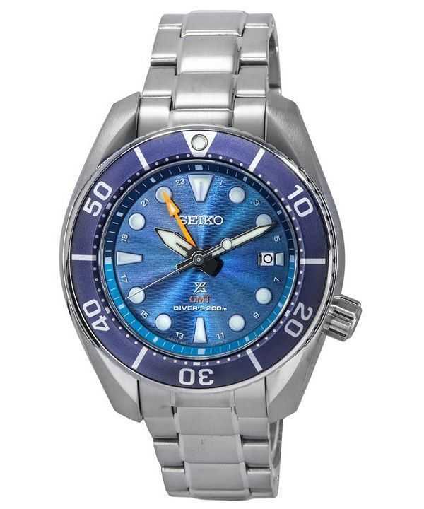 Orologio da uomo Seiko Prospex Sea Aqua Sumo GMT con quadrante blu Solar Diver&#39;s SFK001J1 200M