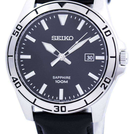 Orologio da uomo SGEH65 SGEH65P1 SGEH65P con quadrante nero in vetro zaffiro quarzo Seiko