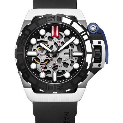 Orologio da uomo Mazzucato RIM Sub nero e argento con quadrante scheletro automatico Dive SK1-BL 100M da uomo