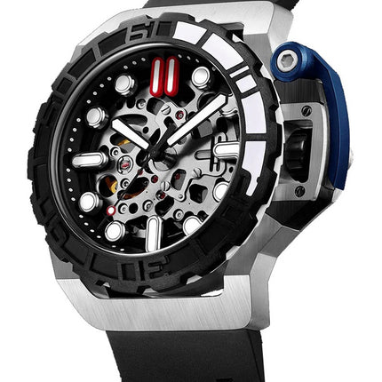 Orologio da uomo Mazzucato RIM Sub nero e argento con quadrante scheletro automatico Dive SK1-BL 100M da uomo