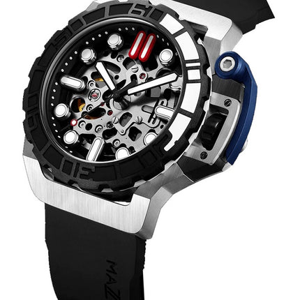 Orologio da uomo Mazzucato RIM Sub nero e argento con quadrante scheletro automatico Dive SK1-BL 100M da uomo