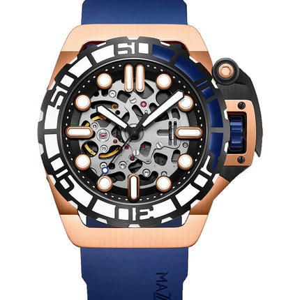 Orologio da uomo Mazzucato RIM Sub blu e oro rosa con quadrante scheletro automatico Dive SK2-RG 100M da uomo