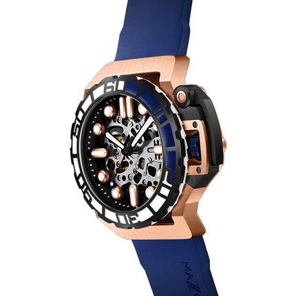 Orologio da uomo Mazzucato RIM Sub blu e oro rosa con quadrante scheletro automatico Dive SK2-RG 100M da uomo