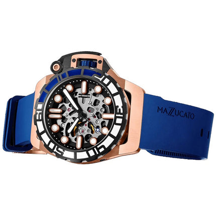 Orologio da uomo Mazzucato RIM Sub blu e oro rosa con quadrante scheletro automatico Dive SK2-RG 100M da uomo