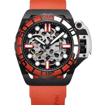 Orologio da uomo Mazzucato RIM Sub arancione e nero con quadrante scheletro automatico Dive SK3-OR 100M da uomo