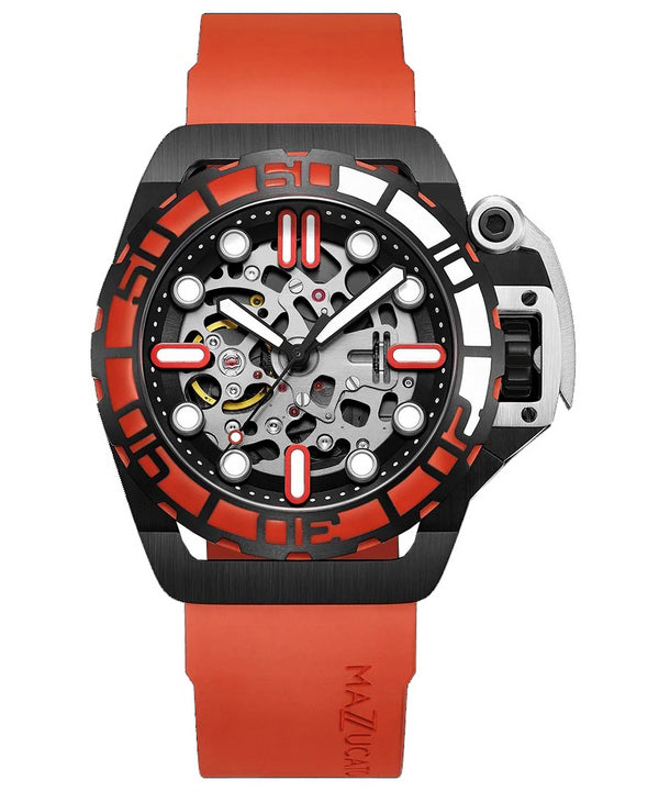 Orologio da uomo Mazzucato RIM Sub arancione e nero con quadrante scheletro automatico Dive SK3-OR 100M da uomo