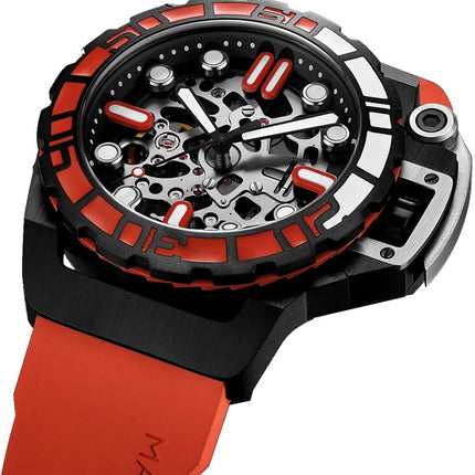 Orologio da uomo Mazzucato RIM Sub arancione e nero con quadrante scheletro automatico Dive SK3-OR 100M da uomo