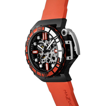 Orologio da uomo Mazzucato RIM Sub arancione e nero con quadrante scheletro automatico Dive SK3-OR 100M da uomo