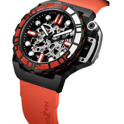 Orologio da uomo Mazzucato RIM Sub arancione e nero con quadrante scheletro automatico Dive SK3-OR 100M da uomo