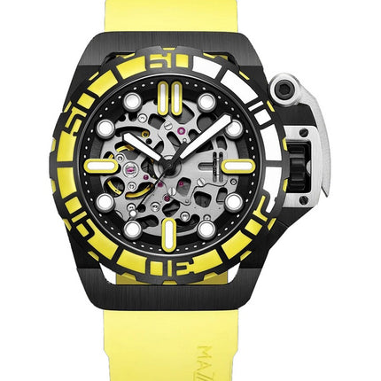 Orologio da uomo Mazzucato RIM Sub giallo e nero con quadrante scheletro automatico Dive SK4-YL 100M da uomo