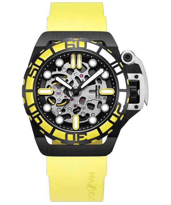 Orologio da uomo Mazzucato RIM Sub giallo e nero con quadrante scheletro automatico Dive SK4-YL 100M da uomo