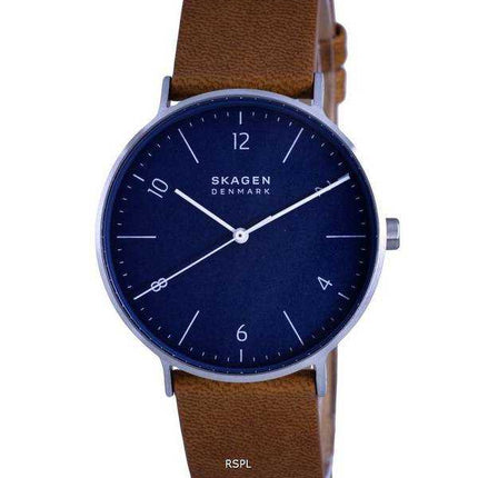Orologio da uomo Skagen Aaren in pelle con quadrante blu al quarzo SKW1149